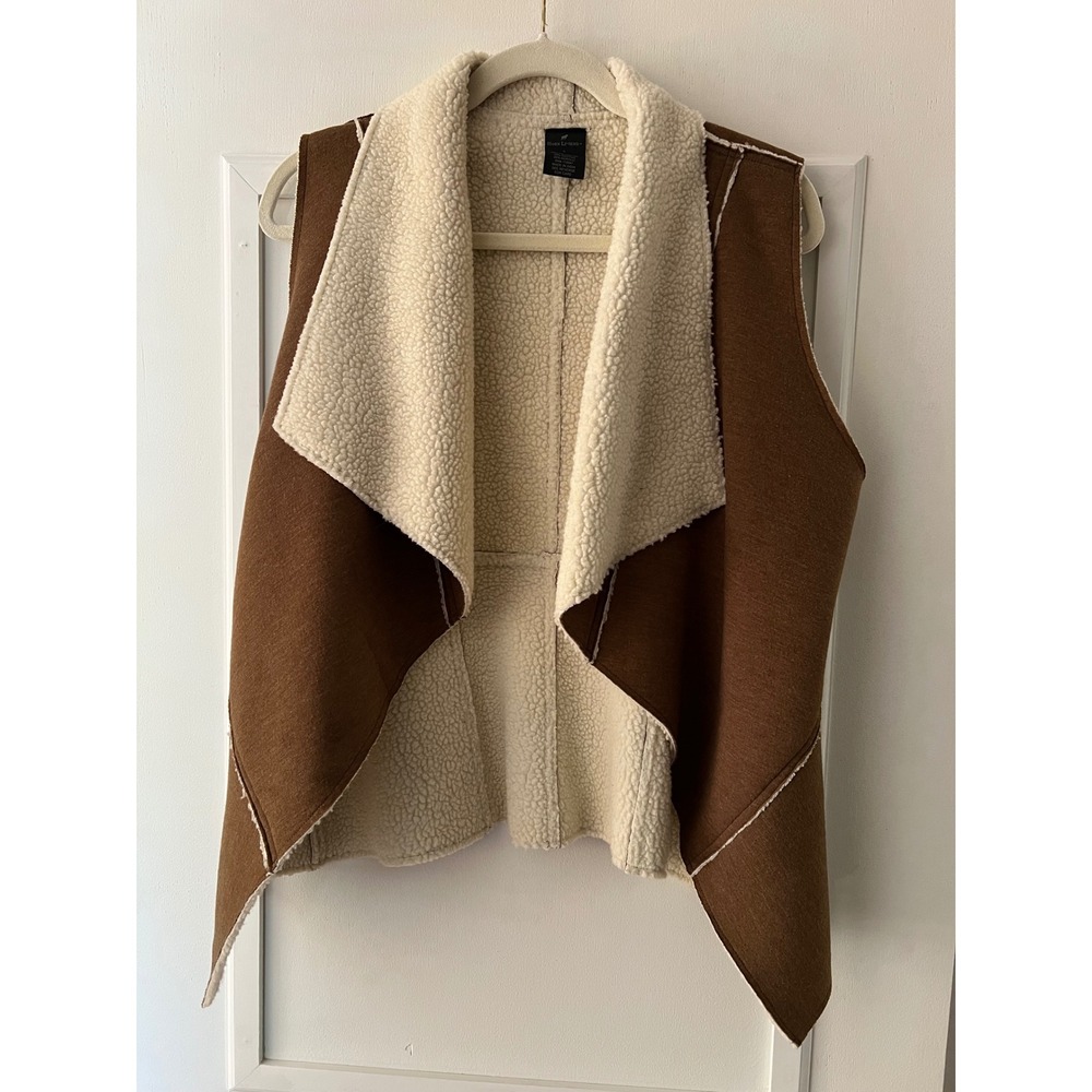 Horn Legend Womens Brown Faux Shearling Lined Open Front Waterfall Vest Small